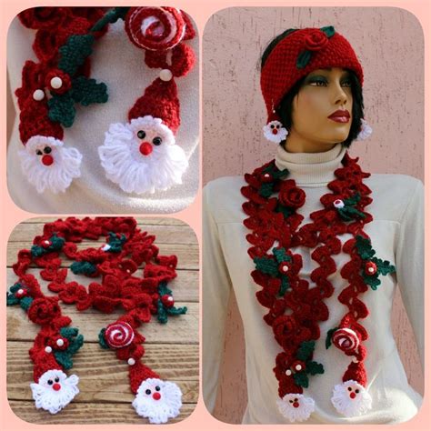 Crochet Santa Necklace Christmas Lariat Scarf Red Christmas T