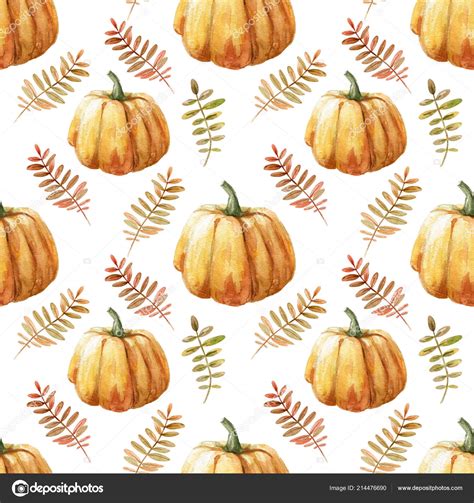 Watercolor Seamless Pattern With Pumpkin On The Black Background