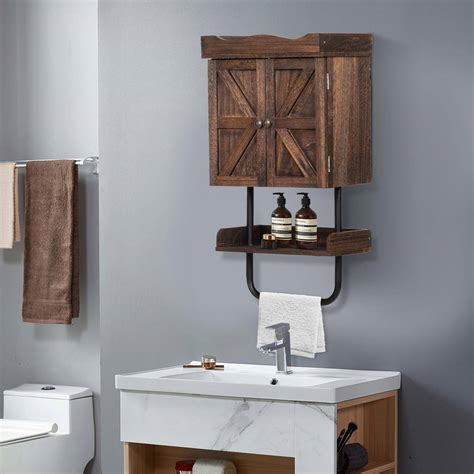 Kahomvis 16 In W X 9 In D X 29 In H Bathroom Storage Wall Cabinet In Brown Medicine Cabinet