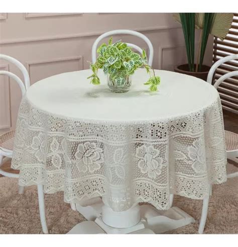 Toalha De Mesa Renda Floral Redonda 4 Lugares 1 50 X 1 50 Cor Palha