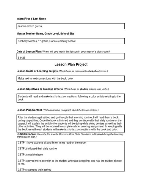 Internship Ccss Lesson Plan Template 2 Download Free Pdf Lesson