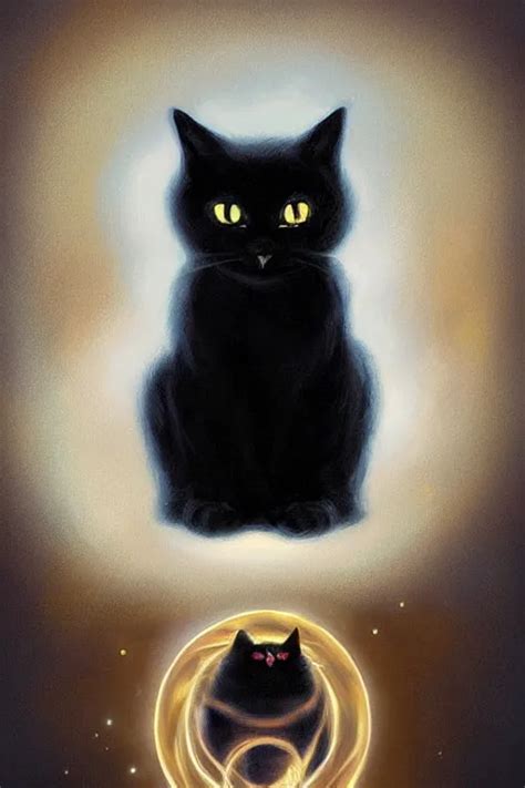 Evil Black Cat Sitting Next To A Glowing Doorway By Stable Diffusion