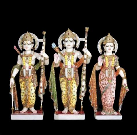 Multicolor Painted Marble Ram Darbar Statue Set For Worship Size 3