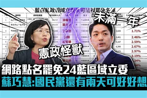 【cnews】網路點名罷免24藍區域立委 蘇巧慧：國民黨還有兩天可好好想 匯流新聞網