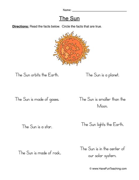 Free Printable Sun Worksheet