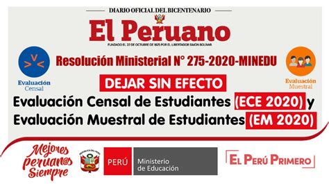 DEJAN SIN EFECTO Evaluación Censal de Estudiantes ECE 2020 y