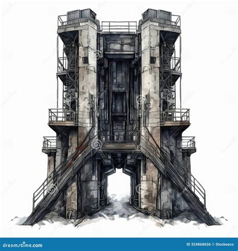 Post Apocalyptic Elevator Illustration On A White Background Scene