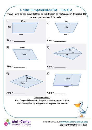 L Aire Du Quadrilat Re Fiche Fiches De Travail Math Center