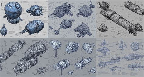 Krea A Detailed Schematic Drawing Of A Sci Fi Satellite Blueprint