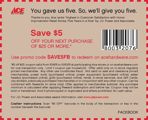 Ace Hardware New Off Purchase Printable Coupon Al