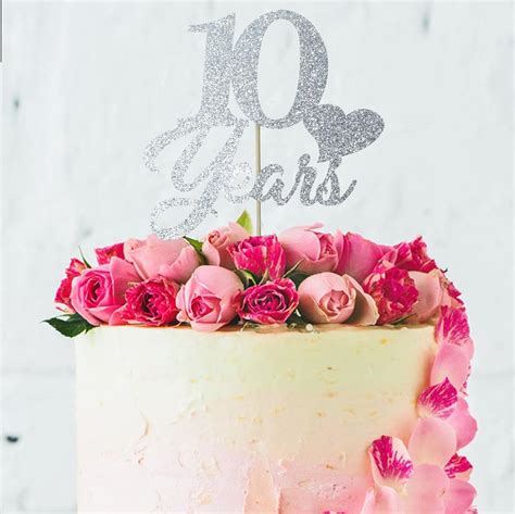 Amazon Zxyxka Glitter Silver Cheers To 10 Years Cake Topper