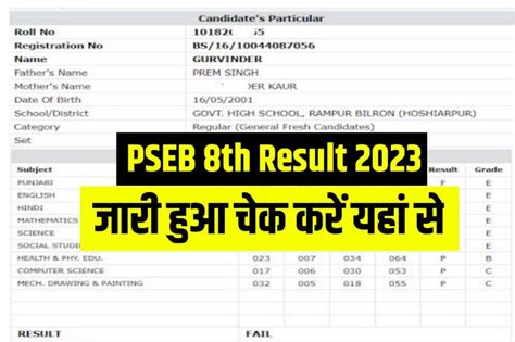 Punjab Board 8th Result 2023 Kaise Dekhe [रिजल्ट जारी] Pseb 8th