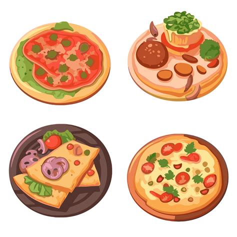 Meals Clipart Cartoon Pizzas Sitting On Plates Vector Meals Clipart