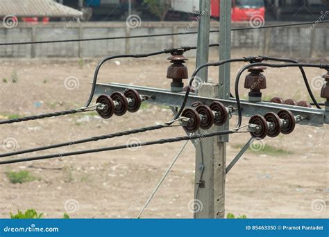 Electricity Post High Voltage Cable Lines Stock Photo Image Of Maze