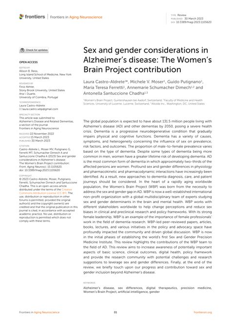 Pdf Sex And Gender Considerations In Alzheimer S Disease The Women S Brain Project Contribution