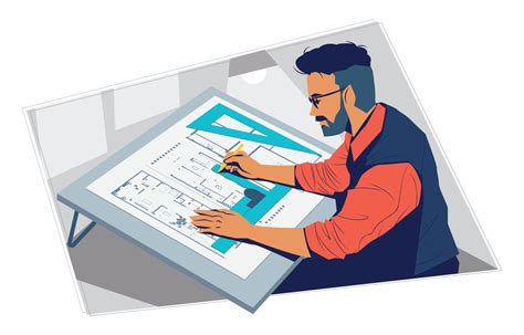 Architect Working On Drawing Table Concept Vector Art At Vecteezy