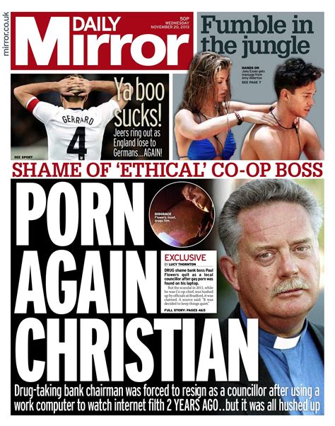 The Mirror - Wednesday's Mirror front page is an exclusive on 'Porn
