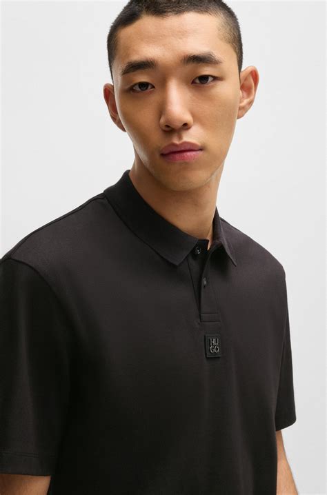 Hugo Interlock Cotton Polo Shirt With Stacked Logo Black