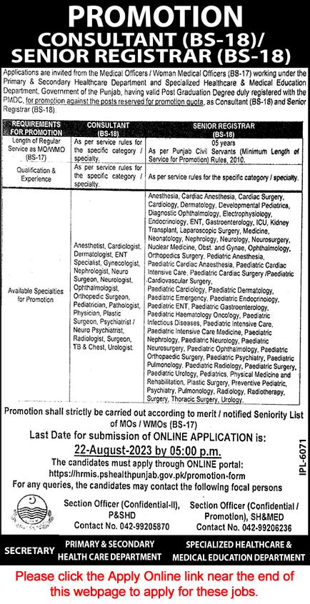 Health Department Punjab Jobs August 2023 Online Apply Consultants