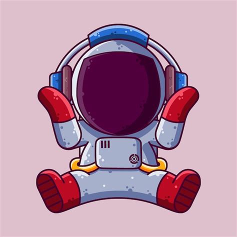 Bonito astronauta ouvindo música fone de ouvido dos desenhos animados