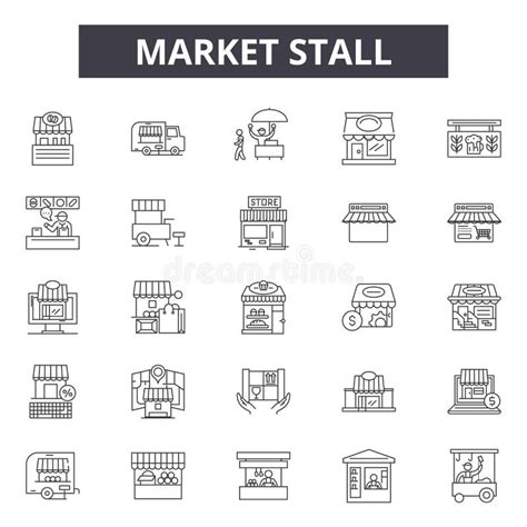 Market Stall Line Icons, Signs, Vector Set, Outline Illustration Concept Stock Vector ...