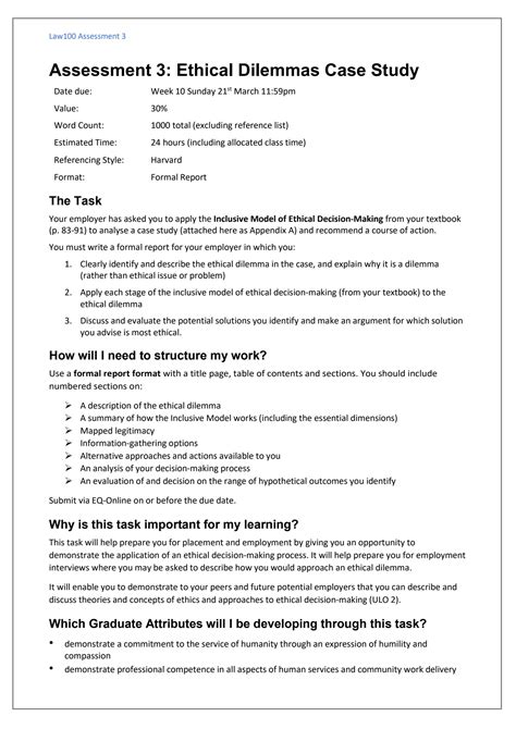 SOLUTION Law100 Assessment 3 Ethical Dilemma Case Study Studypool