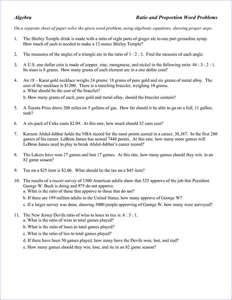 Partitive Proportion Word Problem Worksheet