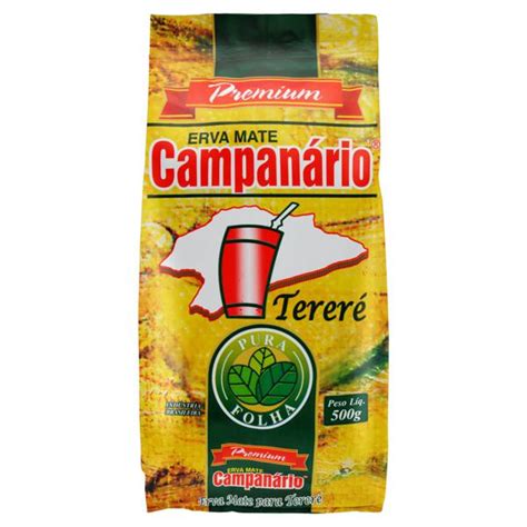 Erva Mate Tereré Pura Folha Campanário Premium Pacote 500g Campelo