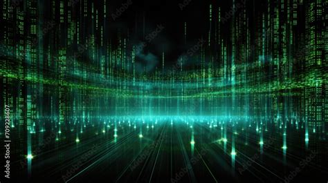 Digital Matrix: Futuristic Digital Matrix Background with Glowing Green Binary Code, Black ...