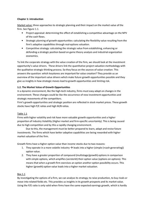 Summary Strategic Investments Real Options And Games H1 Chapter 1