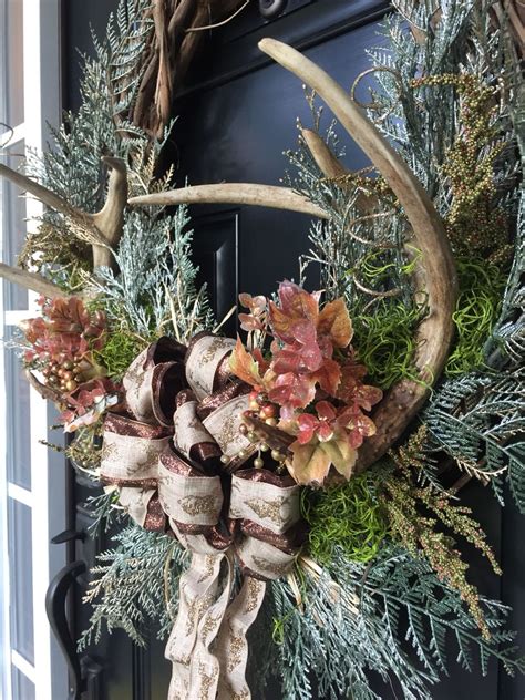 Rustic Fall Or Winter Wreath With Antlers In A Grape Vine Wreath With