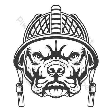 Pitbull Dog With A Helmet On Head Front View Vector Design Png Images