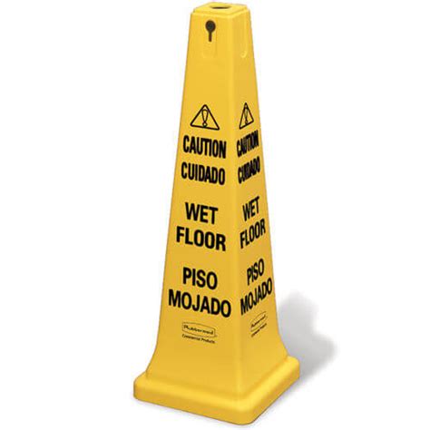 Rubbermaid® 4 Sided Bilingual Spanish Caution Wet Floor Lamba Safety Cone