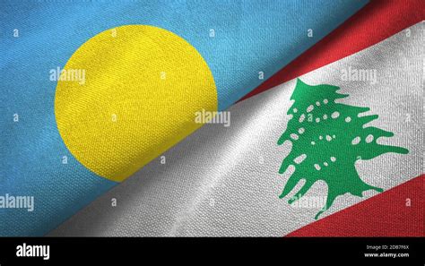 Palau And Lebanon Two Flags Textile Cloth Fabric Texture Stock Photo