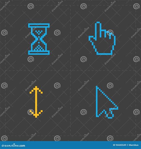 Pixel Colorful Cursors Icons On Black Vector Illustration Stock Vector