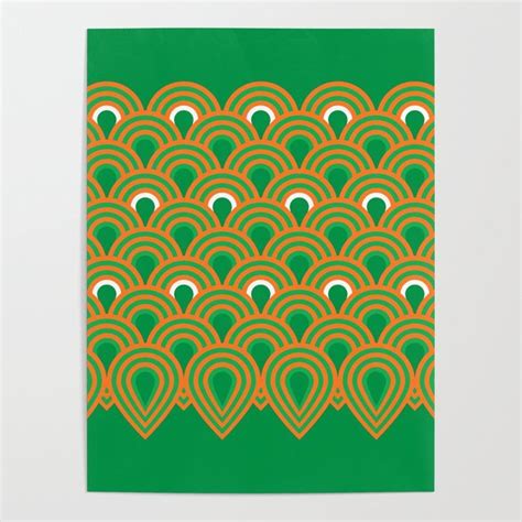 Retro Sixties Inspired Fan Pattern In Green And Orange Poster By Vrijformaat Poster