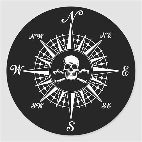 Compass Rose Skull 1 Classic Round Sticker Zazzle Compass Rose