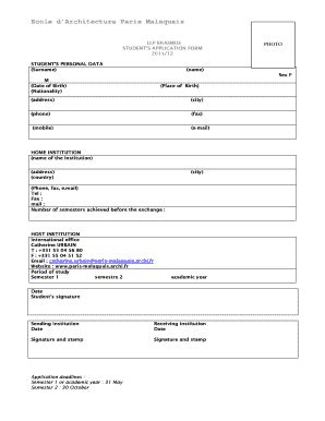 Fillable Online Allegati Unina Application Form Erasmus 2011 Doc