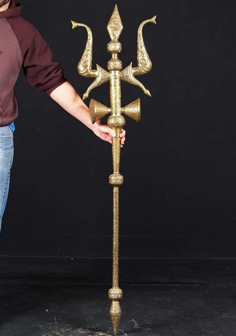 Brass Trishul, Shiva's Trident 63" (#71b87): Lotus Sculpture