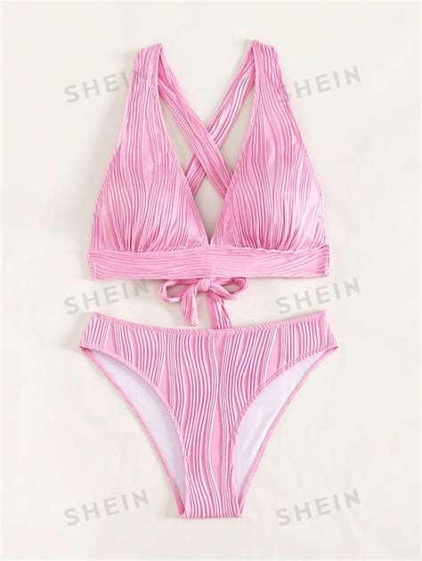 Shein Swim Summer Beach Plain Criss Cross Bikini Set Shein Usa