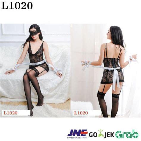 Jual L Lingerie Chemise Hitam Transparan Pengait Baris Tali Ikat