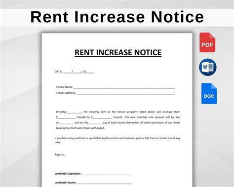 Printable Rental Increase Notice. Rental Increase Form. Rental Increase