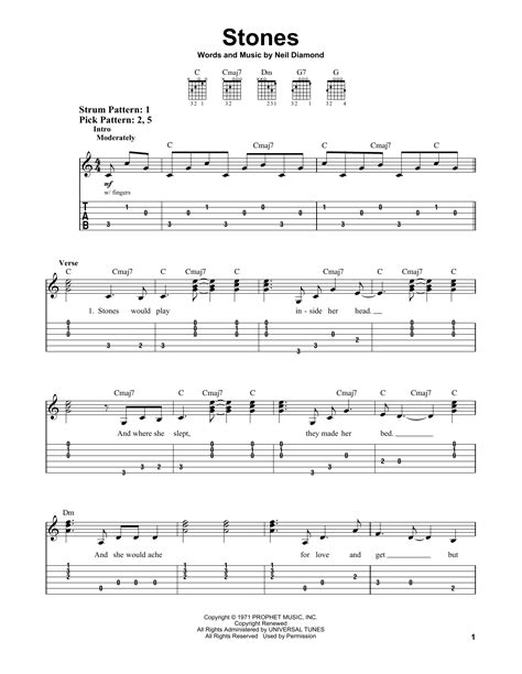 Stones By Neil Diamond Easy Guitar Tab Guitar Instructor