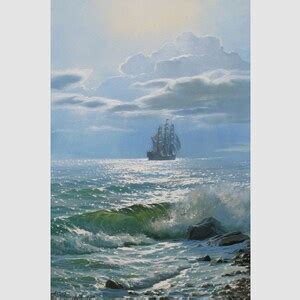 Sailing Ship Painting Original By Alexander Shenderov Large Wave Ocean