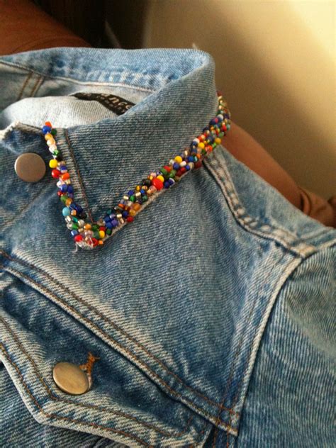 Beaded Jean Jacket Collar Diy Denim Jacket Denim Diy Denim Crafts