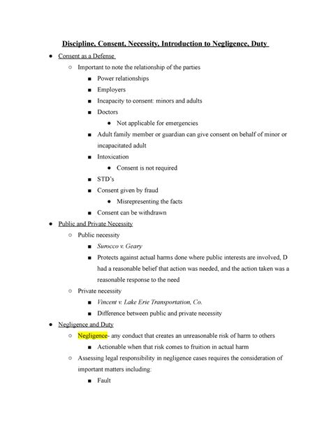 Torts Before Class Notes Discipline Consent Necessity