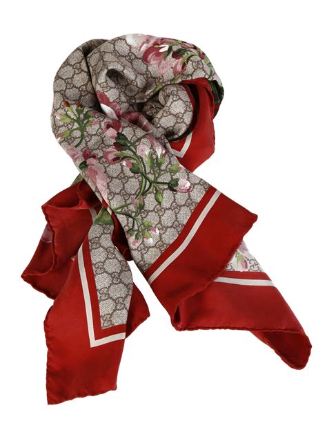 Gucci Silk Gg Blooms Print Scarf In Red Redlight Brown Lyst