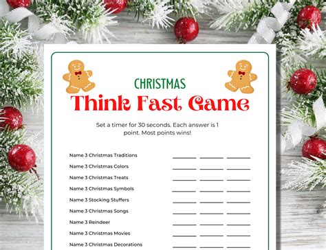 Christmas Games Christmas Think Fast Game Trivia Game Printable