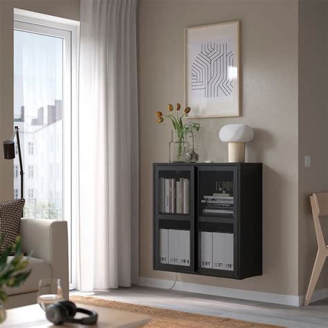 Ivar Cabinet With Doors Black Mesh 80x83 Cm Ikea