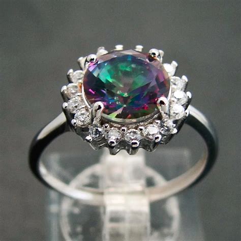 925 Sterling Silver Rainbow Mystic Topaz Gemstone Rings 8X8MM Round